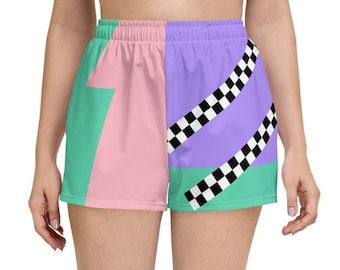 Color Block Women's Athletic Short Shorts | Aesthetic Checkerboard XS-3XL