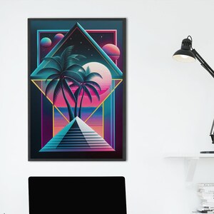 Vaporwave Palm Tree Art Print: Geometric Cyberpunk Poster (Digital Download)