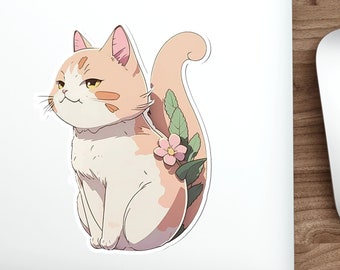 Anime Cat Flower Sticker | Kawaii Kitty Plant Design 2x2-6x6