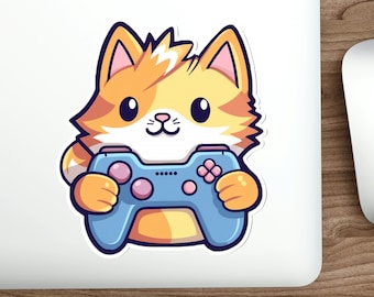 Gamer Kitty-klistermärke | Tecknad Kawaii-kattdekoration 5x5x6 cm