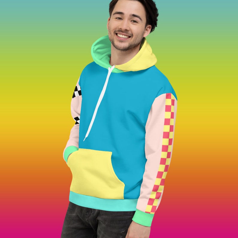 Color Block Pastel Hoodie Asymmetric Rainbow Unisex Fit Aesthetic Kawaii Skater Apparel image 2