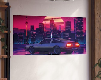 Outrun Synthwave Sunset Poster - Aesthetic Nightlife Wall Decor