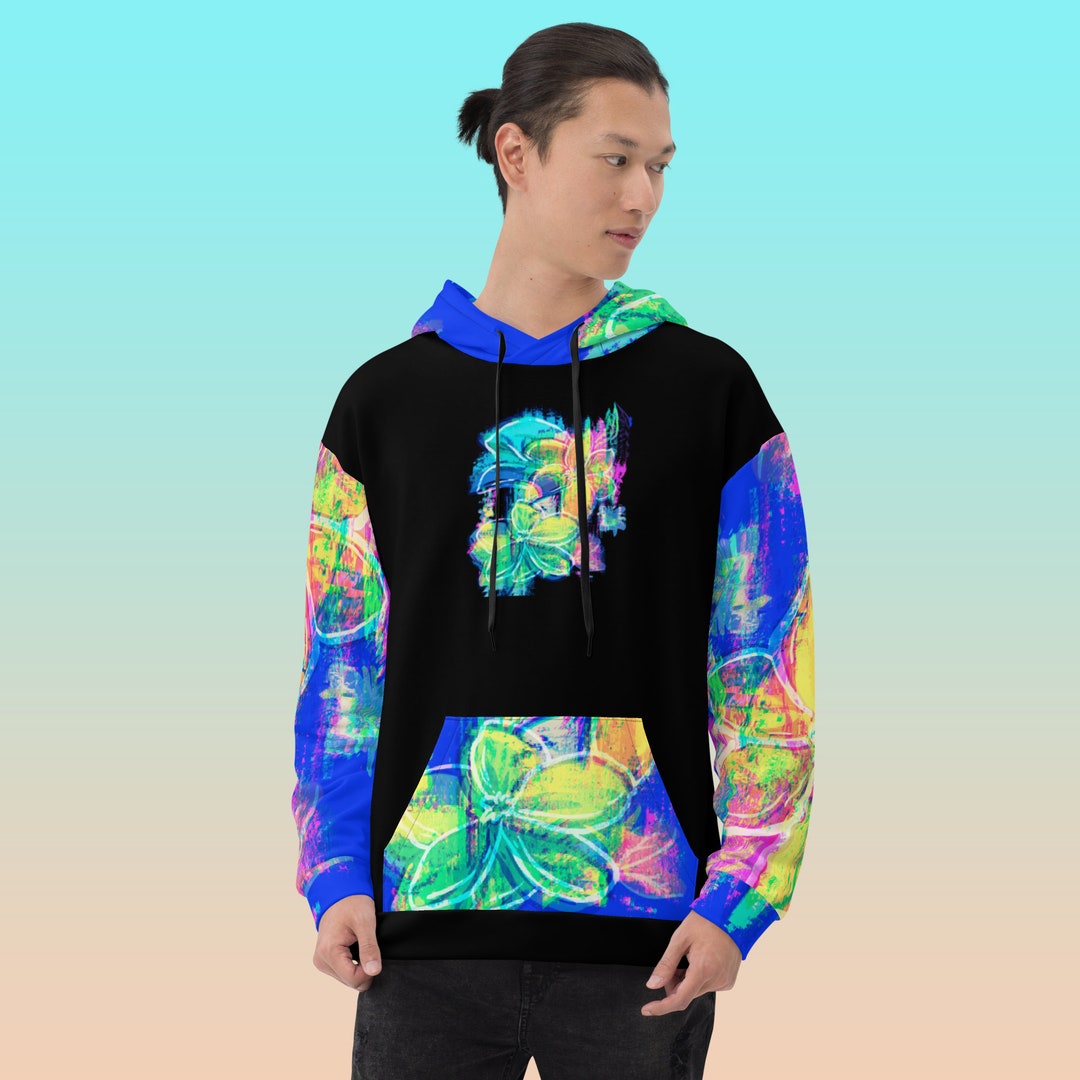 Hoodie Blumen Herren Pullover Neon Neon Blumen Glitch Hoodie Bunte