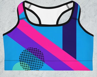 80s Color Block Sports Bra - Memphis Group Asymmetric Y2K Apparel