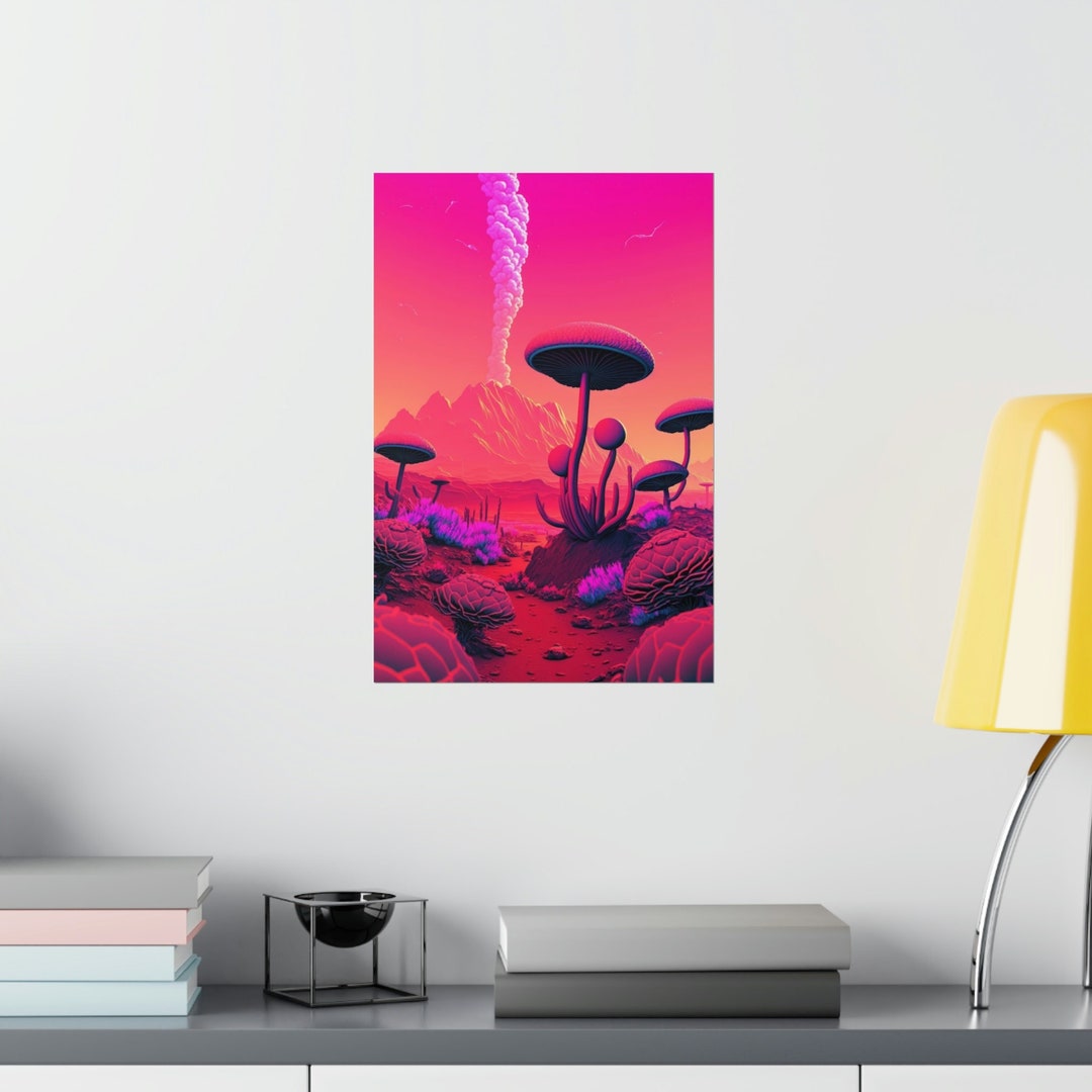 Sci-fi Mushroom Planet Art Print: Neon Alien Landscape - Etsy