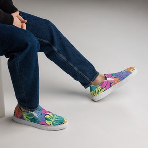 Colorful Monstera Men’s Shoes | Aesthetic Slip On Canvas Footwear | Plant Streetwear