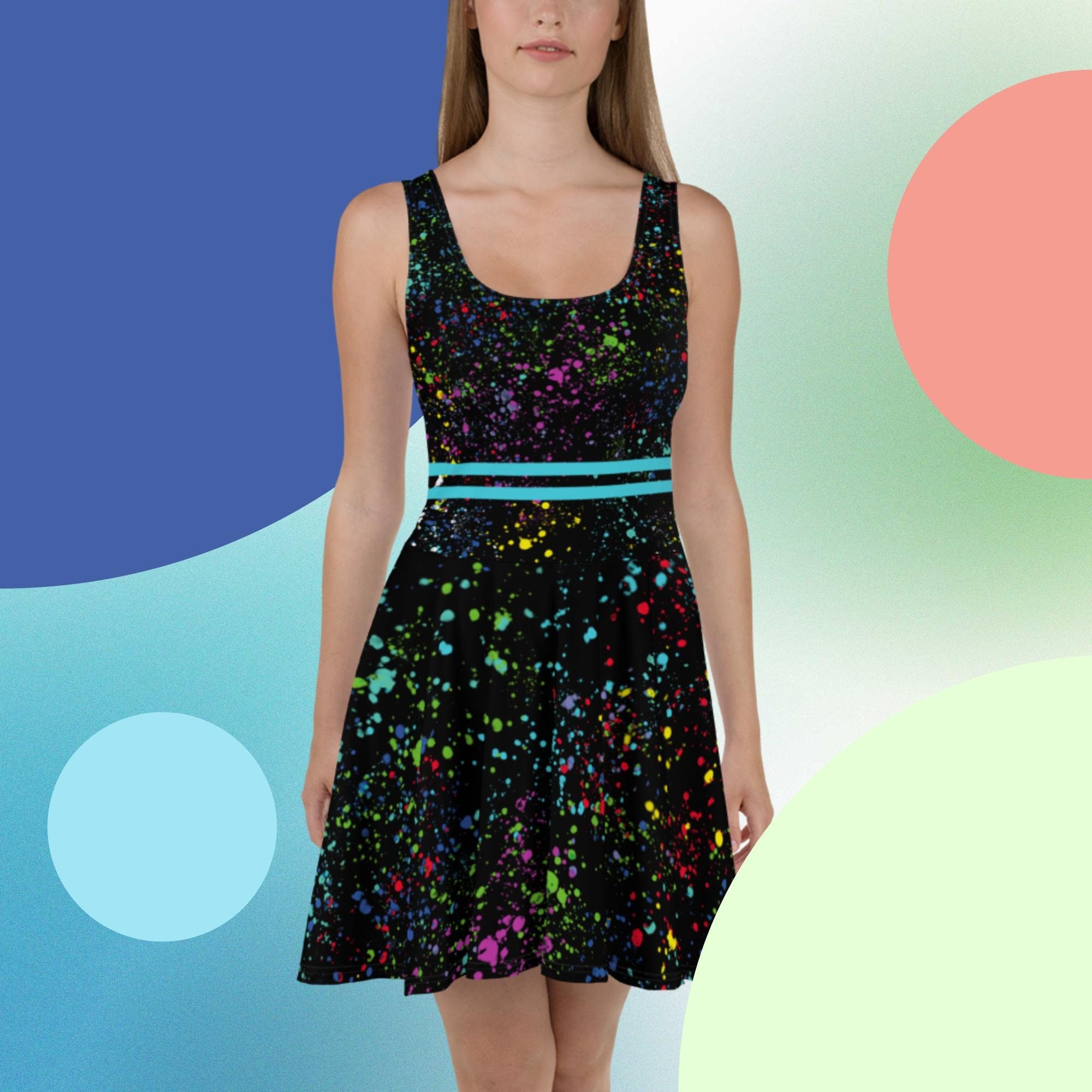 navy blue dress for baby girl Vintage 90s Grunge Boho Mini Dress draped neon floral print slinky A line  UB481 main image 1