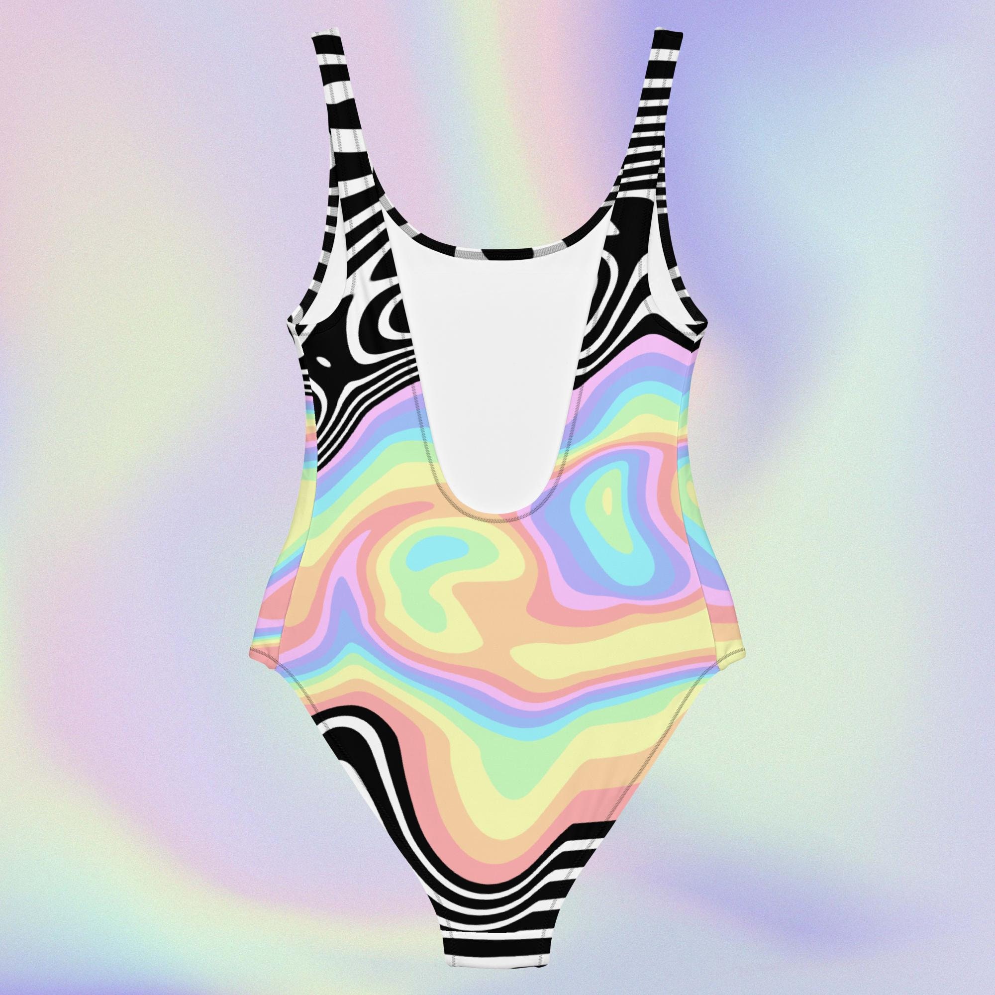 Trippy RGB Melt Swimsuit - Psychedelic Black & White One-piece Swimwear ...