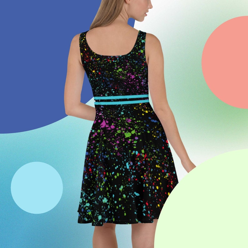 Paint Splatter Skater Dress 80's 90's Colorful Neon Abstract Summer