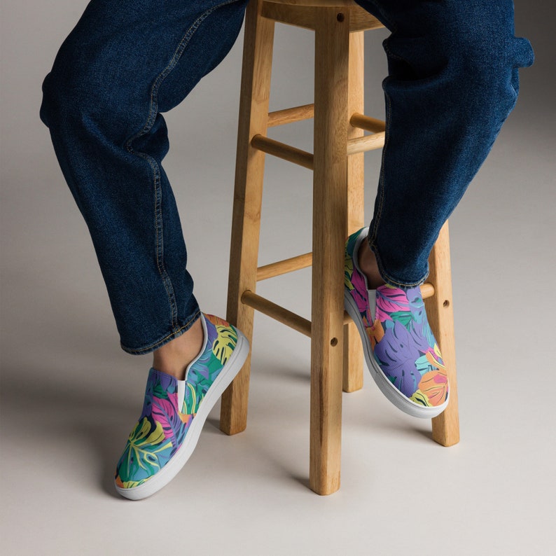 Colorful Monstera Men’s Shoes | Aesthetic Slip On Canvas Footwear | Plant Streetwear