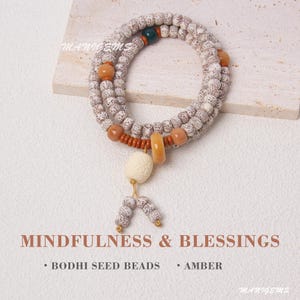 Sacred Bodhi Seed 108 Mala Beads Necklace Spiritual Growth Meditation Handmade Bracelet Buddhist Prayer Gift for Mindfulness Blessings Gift