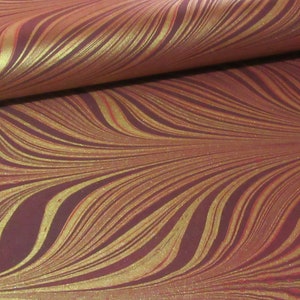 Marble Wrapping paper. Recycled Cotton. Maroon Red and Gold Marbled. Thick & Luxurious Handcrafted