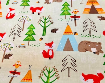 Waldtierstoff 100% Baumwolle, Quiltmaterial, Fuchsstoff, Kinderstoff, Fuchs und Bär Stoff