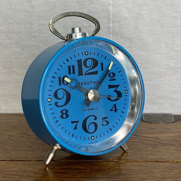 Made in USSR Blue Alarm Clock - 1980's Clock