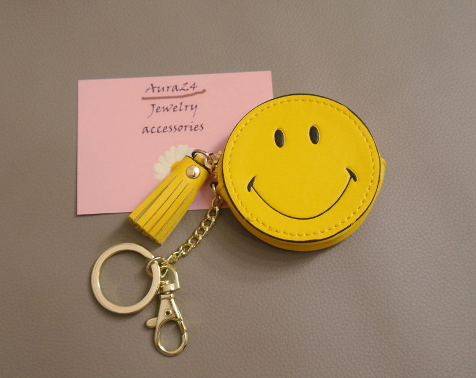 Smiley Face Keychain Coin Pouch Key Ring Zipper Coin Purse Etsy