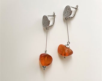 Elegant Triangle Natural Honey Amber Earrings, Natural Honey Amber Jewelry, Sterling Silver Earrings, Amber Gift For Her