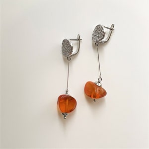Elegant Triangle Natural Honey Amber Earrings, Natural Honey Amber Jewelry, Sterling Silver Earrings, Amber Gift For Her