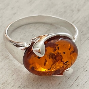 Natural Baltic Amber Ring, Natural Amber Jewelry, Sterling Silver Ring, Beautiful Stone Gift, Amber Gift For Her