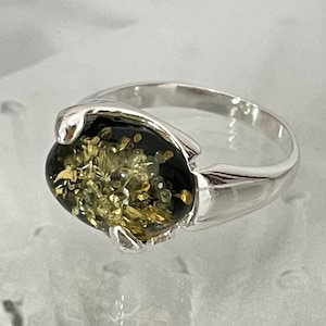 Elegant Natural Green Amber 925 Sterling Silver Ring • Beautiful Stone Gift For Her • Natural Jewelry Gift