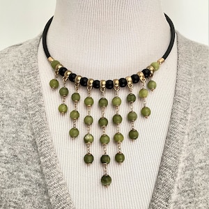 Olive Green Jasper Necklace, Romantic Gift For Her, Necklace Sage Jewelry, Leather Choker