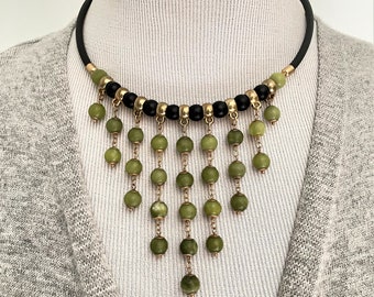 Olive Green Jasper Necklace, Romantic Gift For Her, Necklace Sage Jewelry, Leather Choker