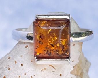 Natural Baltic Amber Ring, Sterling Silver Ring, Beautiful Stone Gift, Gift For Her, Amber Jewelry, Cognac Amber