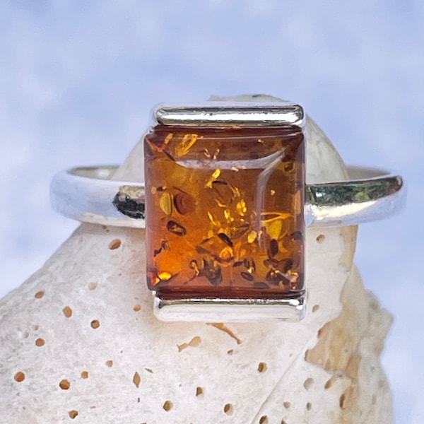 Natural Baltic Amber Ring, Sterling Silver Ring, Beautiful Stone Gift, Gift For Her, Amber Jewelry, Cognac Amber