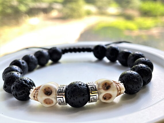 Black Lava Stone Beads Bracelet – Natural Volcanic Rock, Unisex Stretch Bangle