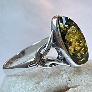 Natural Baltic Amber Ring, Best Gift For Her, Sterling Silver Ring, Beautiful Stone Gift, Green Amber, Woman Jewelry