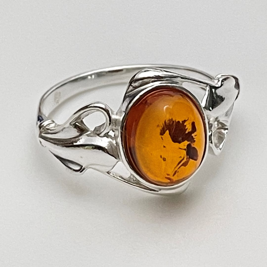 Natural Baltic Celtic Amber Ring, Natural Jewelry, Sterling Silver Ring