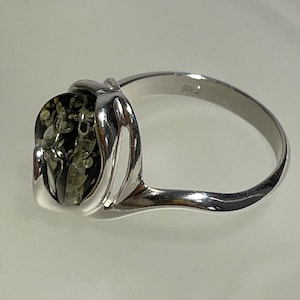 Classic Natural Baltic Green Amber Ring, Natural Amber Jewelry, Beautiful Amber Stone Gift For Her, 925 Sterling Silver Ring