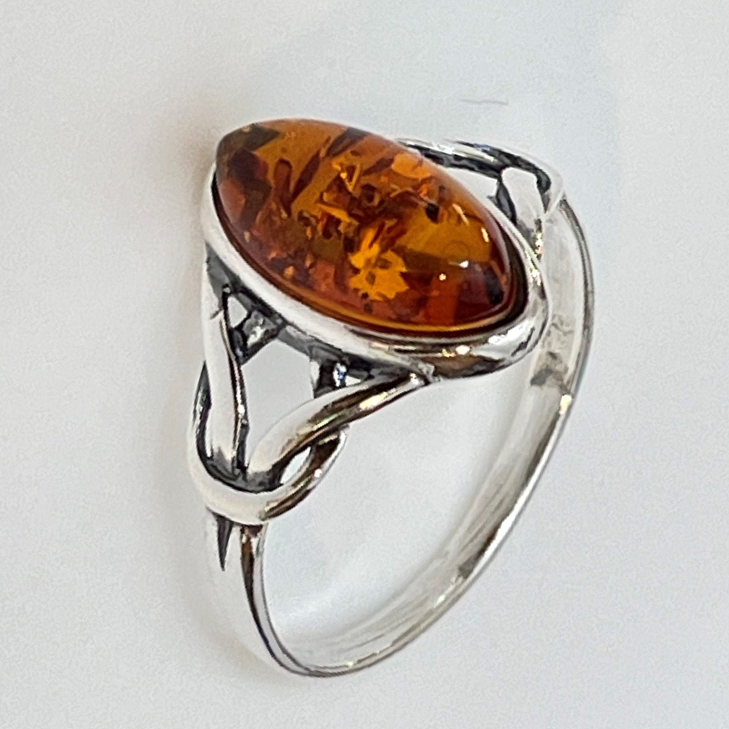 Women's Jewelry Romantic Stone Gift Amber Silver Ring Genuine Amber Natural Baltic Amber Infinity Ring Baltic Amber Jewelry