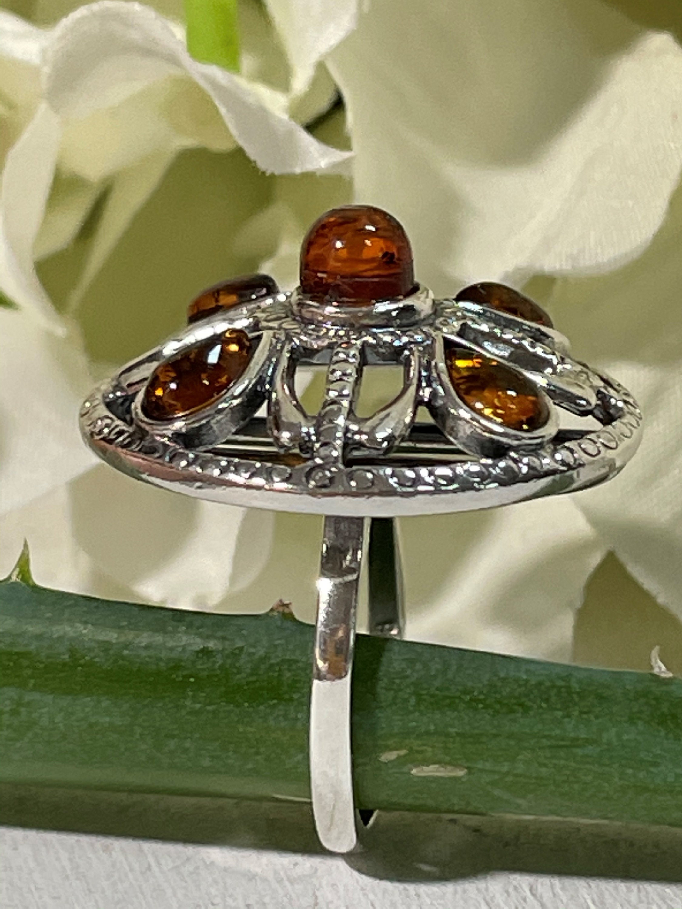 Anillo Moderno De Plata De Ley 925 Y Auténtico ámbar Báltico - AR13