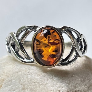 Natural Baltic Celtic Knots Amber Ring • Best Gift For Her • Gifts For Mom • Jewelry for Women • 925 Sterling Silver Ring • AR14