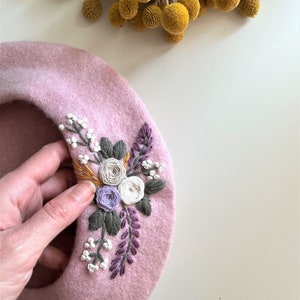 Hand Embroidered 100% Wool Flower French Beret, Winter French Cap ...