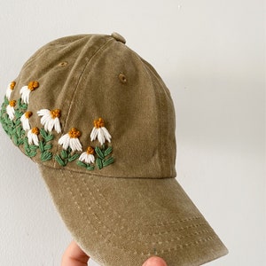 Hand Embroidered Hat, Floral Embroidered Denim Cap, Vintage Hat For Woman, Embroidered Baseball Cap, Birthday Gift, Gift For Women green