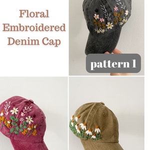 Chapeau brodé à la main, casquette en jean brodée florale, chapeau vintage pour femme, casquette de baseball brodée, cadeau d'anniversaire, cadeau pour femme image 3