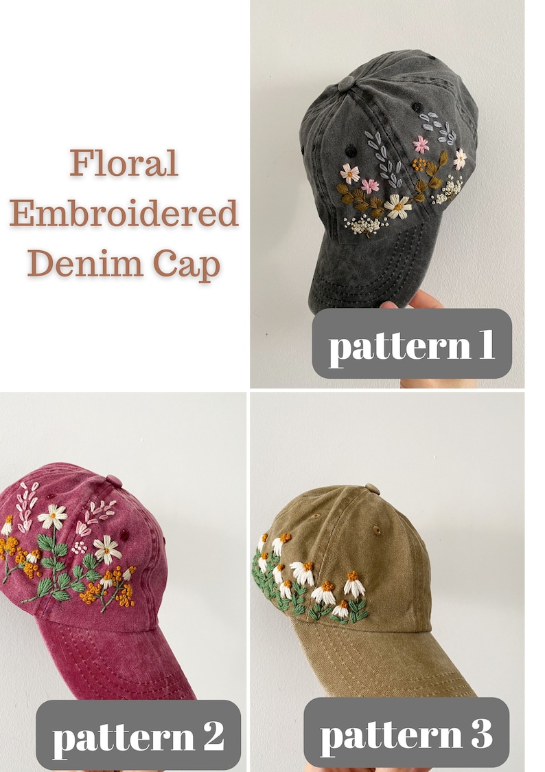 Chapeau brodé à la main, casquette en jean brodée florale, chapeau vintage pour femme, casquette de baseball brodée, cadeau d'anniversaire, cadeau pour femme image 3