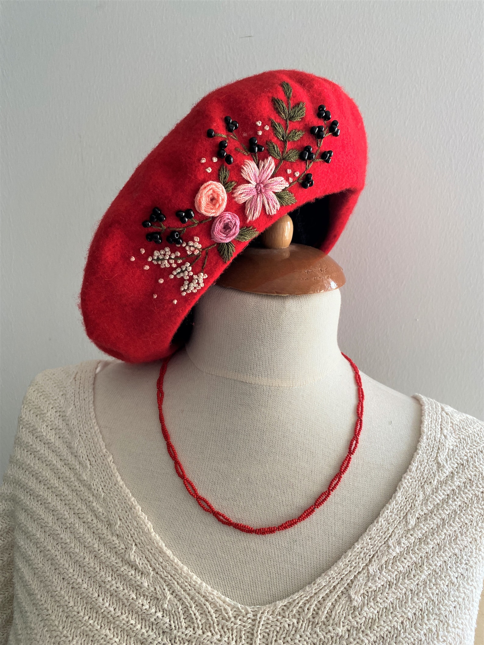 Hand Embroidered 100 Wool Flower French Beret Custom Etsy