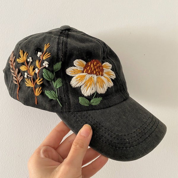 Hand Embroidered Big Flower Mix Baseball Hat, Custom Embroidered Hat, Colorful Summer Cap, Birthday Gift, Personalized Gift, Wild Flower Cap