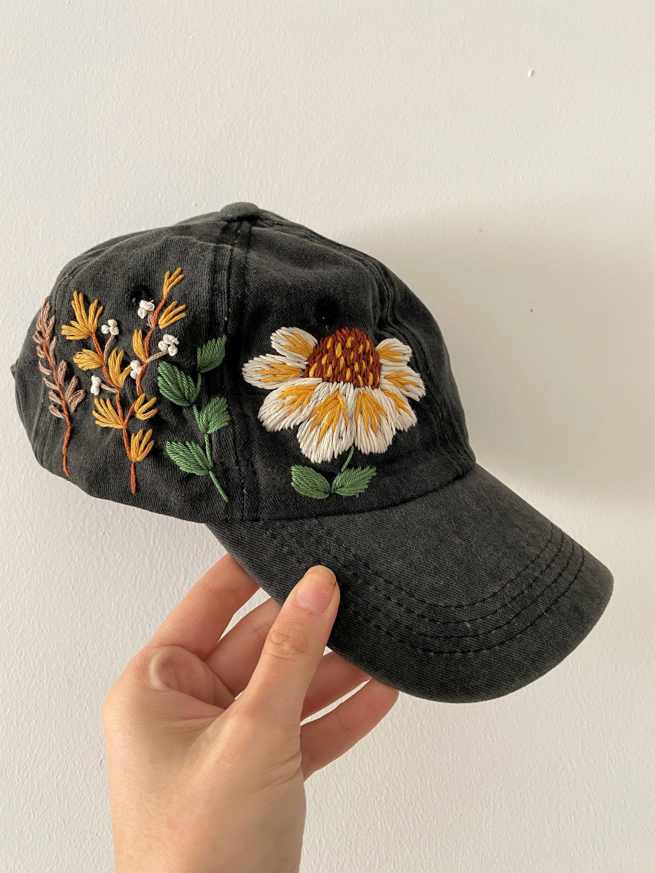 Hand Embroidered Big Flower Mix Baseball Hat, Custom Embroidered