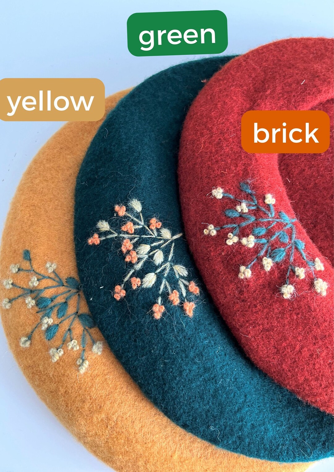 Hand Embroidered 100 Wool Flower Beret ,flower Embroidered Beret