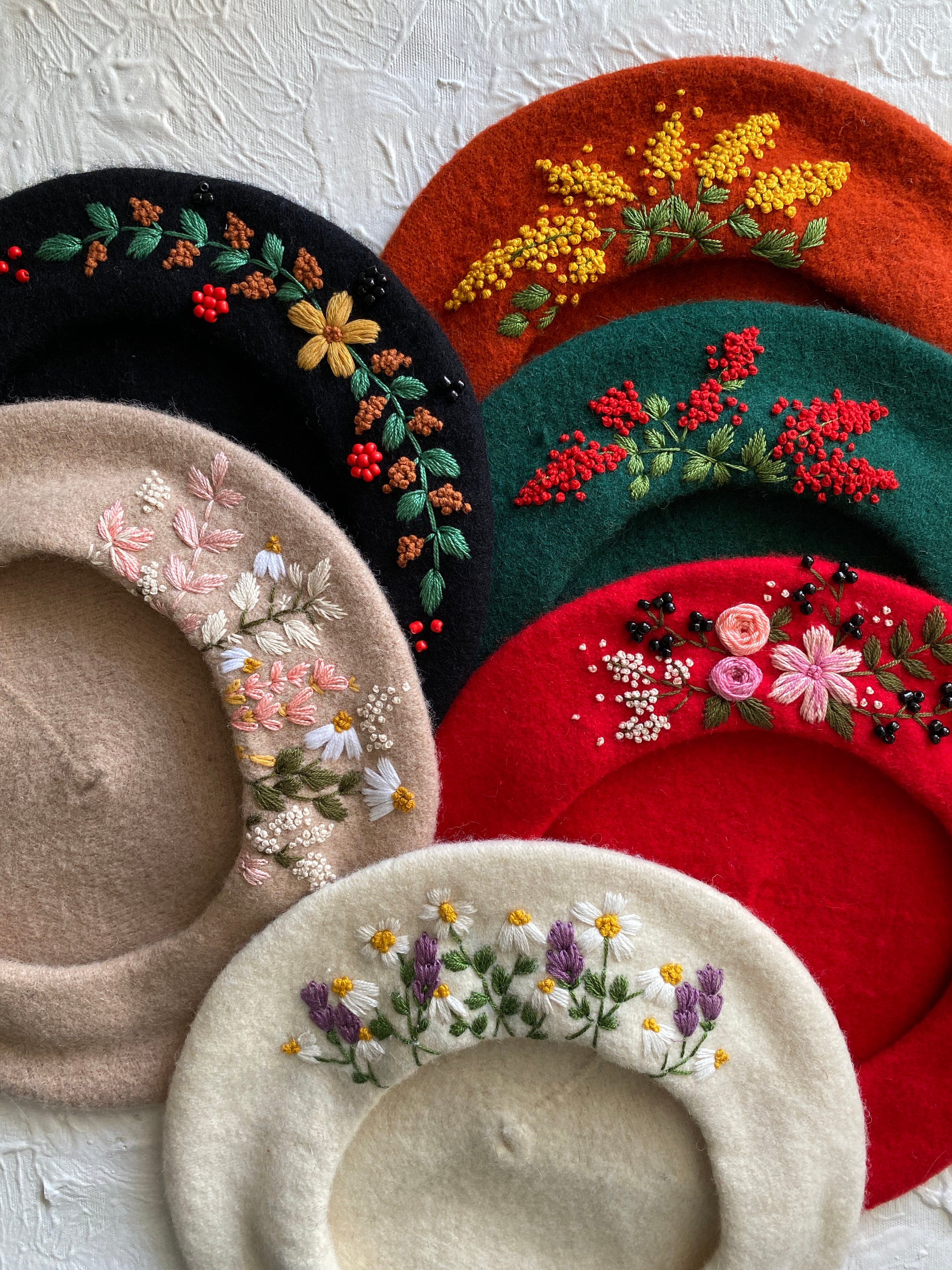 Hand Embroidered 100% Wool Flower French Beret, Custom Embroidered Hat, Beret For Women, Embroidered Beret, Gift For Women, Valentine's Gift