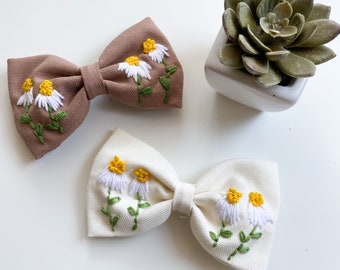 2-Pack Embroidered Buckle Set, Hand Embroidered Linen Bows, Embroidered Flower Bow, Rainbow  Pinwheel Fabric Bow, Christmas Gift