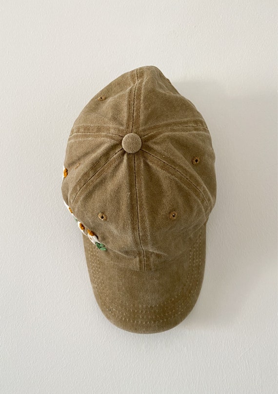 Hand Embroidered Hat, Floral Embroidered Denim Cap, Vintage Hat