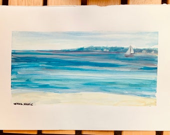 Solitary Sailboat a watercolor