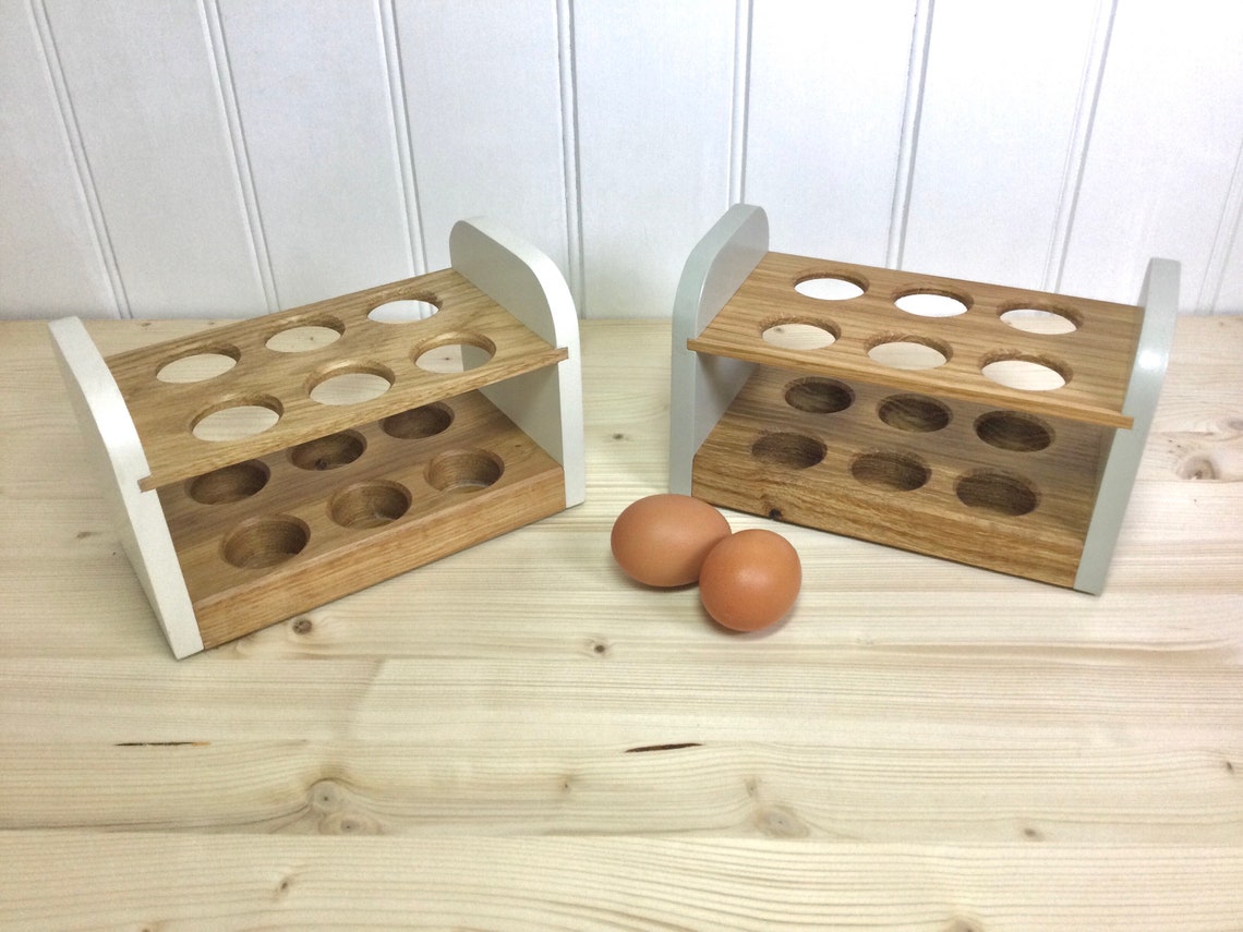 Egg Storage Rack for Countertop in Oak With Painted Detail for Etsy