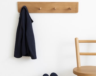 Handcrafted Solid Oak Peg Rail: Coat Rack with Peg Hooks