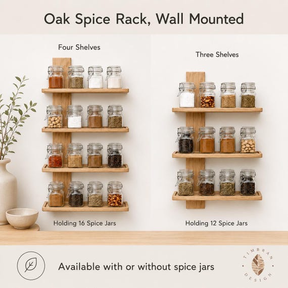 Oak Spice Rack, Wall Mounted With Three Shelves. - Etsy