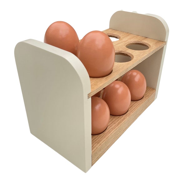 Egg Holder for Countertop in Oak With Painted Ends, Hold up to 12 Fresh Eggs.  